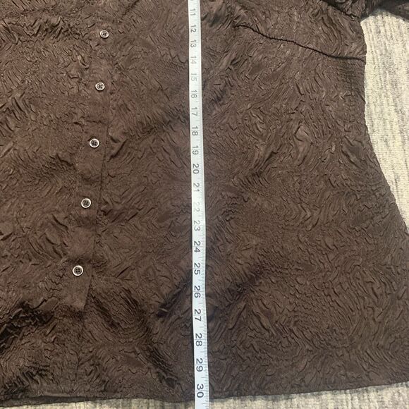 Cato‎ Women's Size 22/24W Plus Brown Textured Button Down Shirt Top 3/4 Sleeve - Picture 6 of 7
